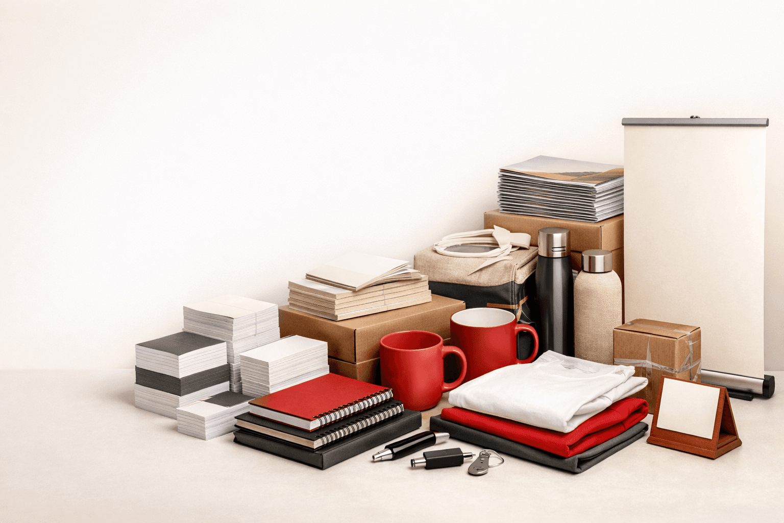 Discounted bulk printing offers, branded products, and promotional materials